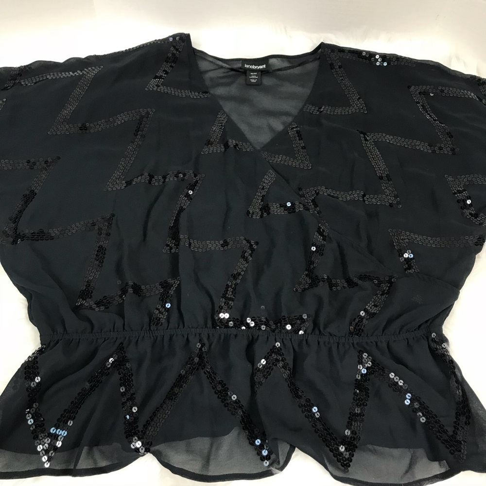 Lane Bryant Sheer Sequin Faux Wrap Blouse Chevron
